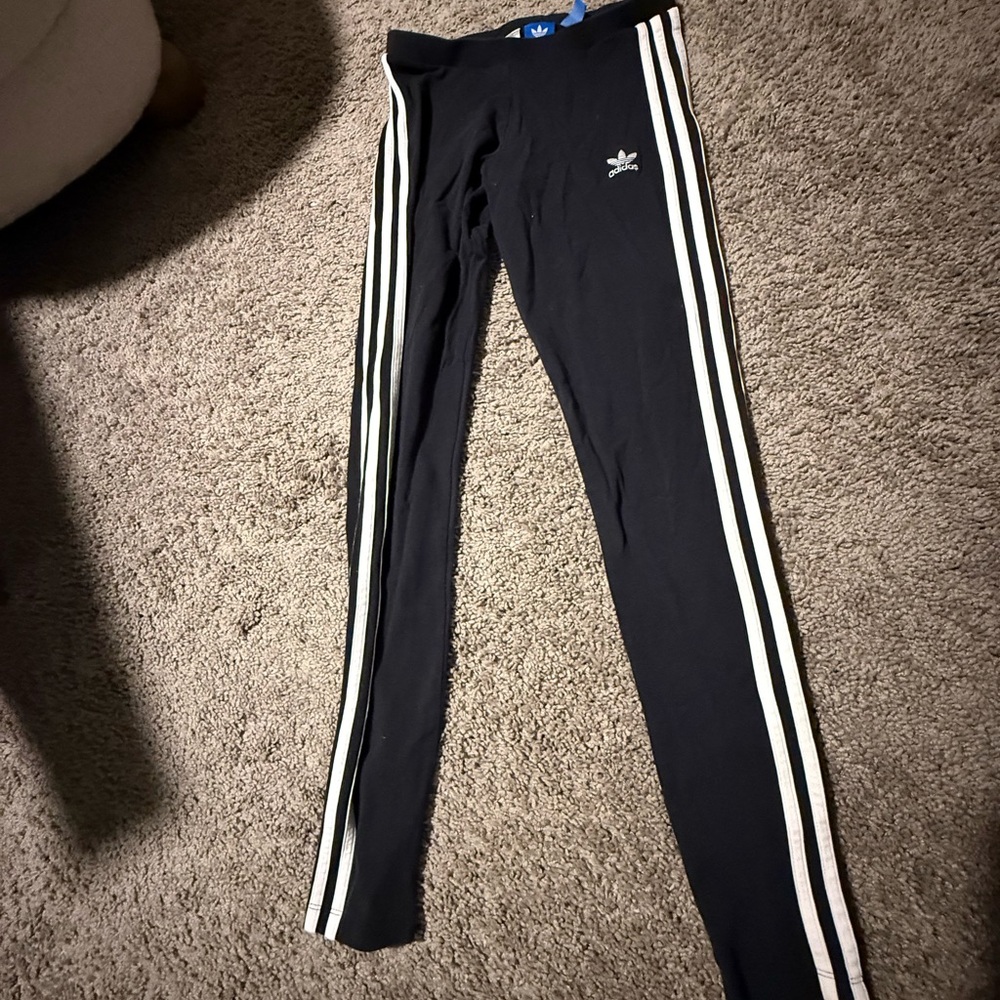 adidas Women's Black Leggings with White Stripes